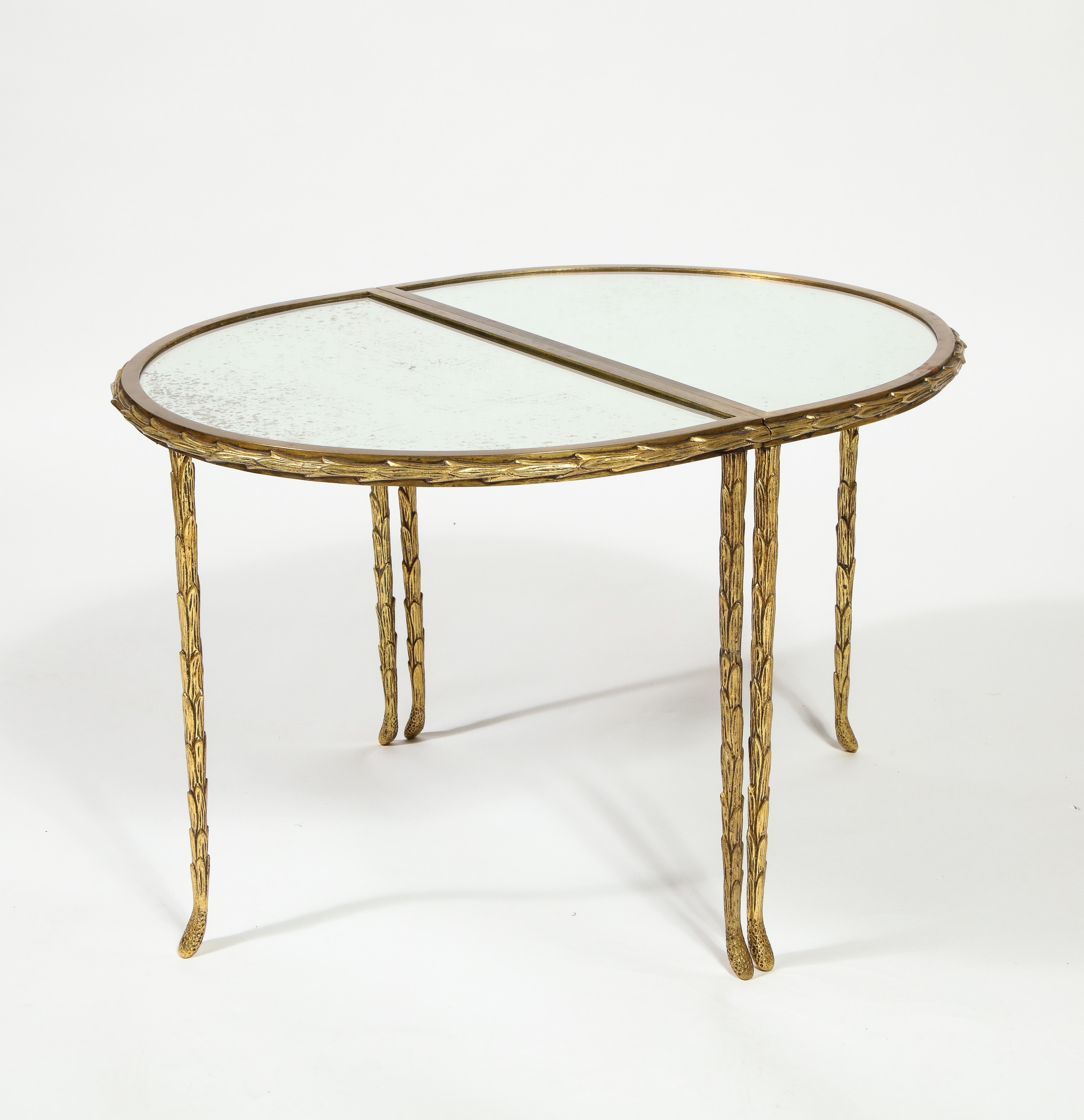 Midcentury Maison Bagues French Louis XVI Style Gilt Bronze Mirror Coffee Table For Sale 3
