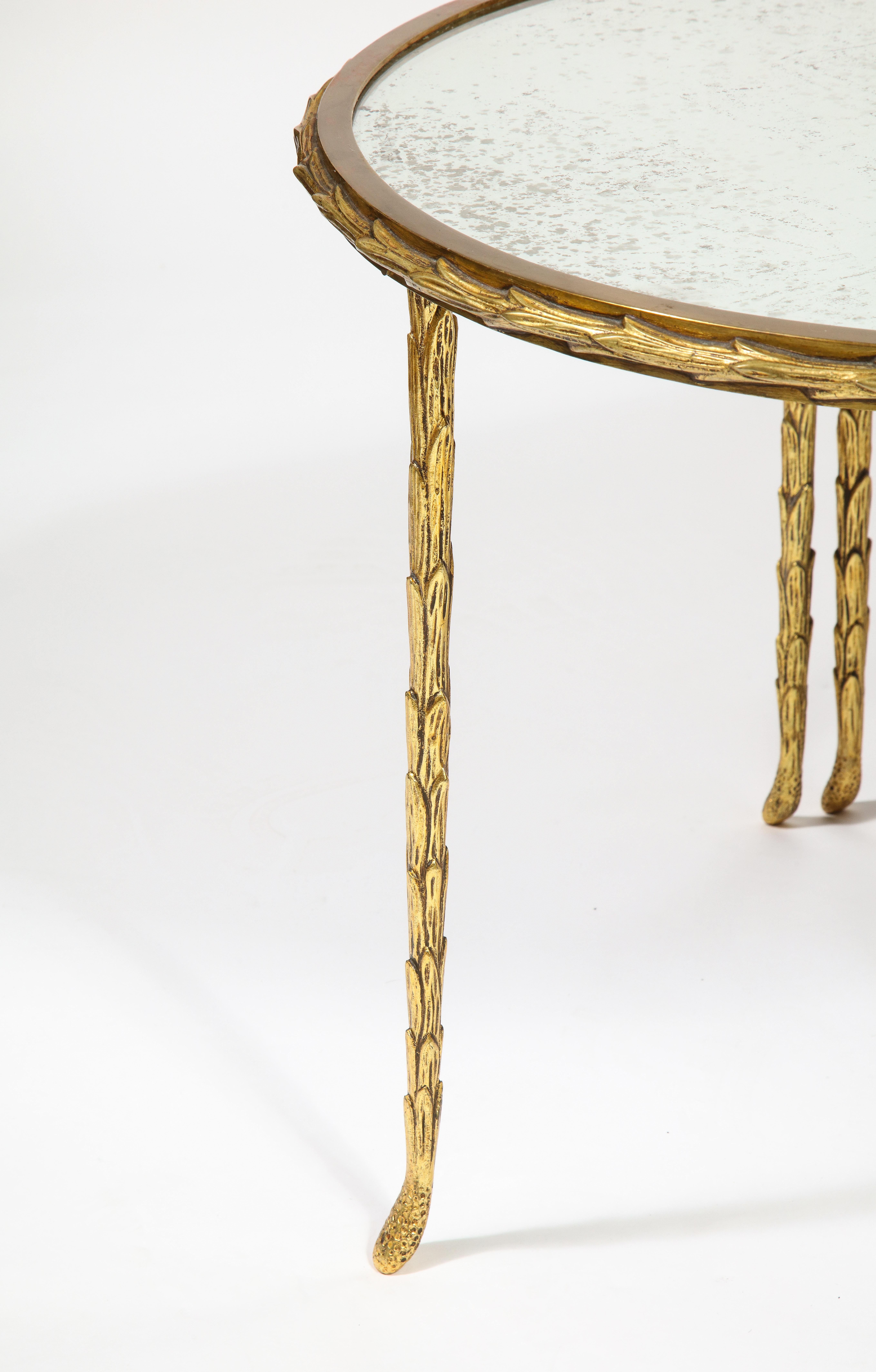 Midcentury Maison Bagues French Louis XVI Style Gilt Bronze Mirror Coffee Table For Sale 5