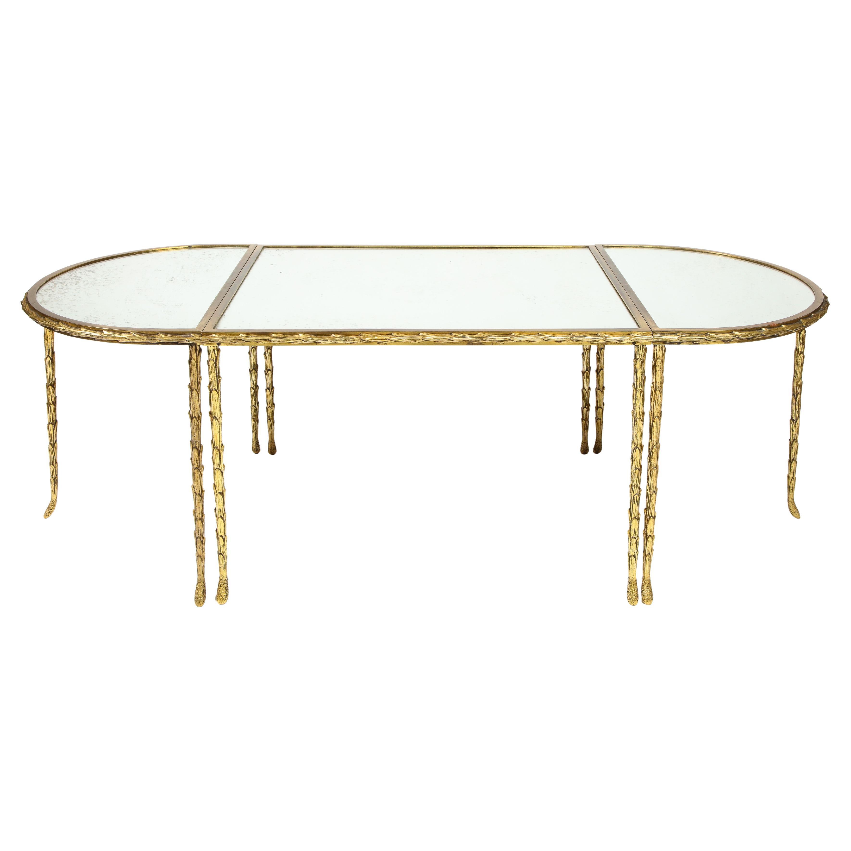 Midcentury Maison Bagues French Louis XVI Style Gilt Bronze Mirror Coffee Table