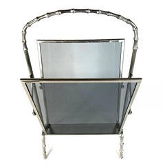 Midcentury Maison Baguès Silvered Brass Faux Bamboo Magazine Rack, 1950s, France