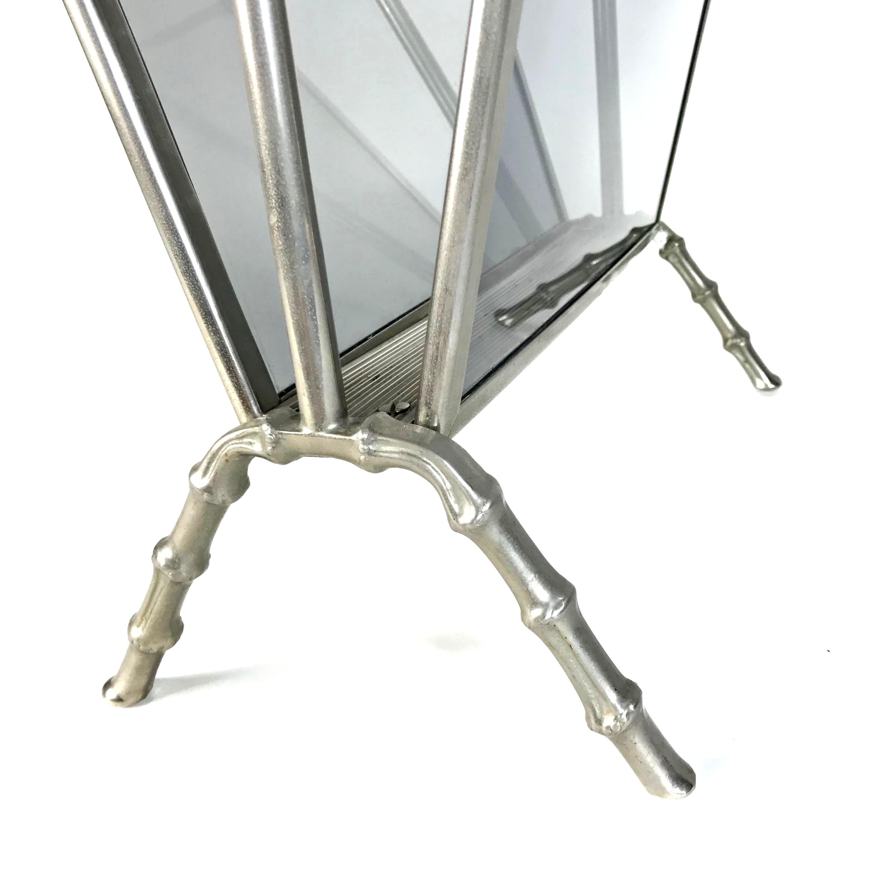 Hand-Crafted Midcentury Maison Baguès Silvered Brass Faux Bamboo Magazine Rack, 1950s, France