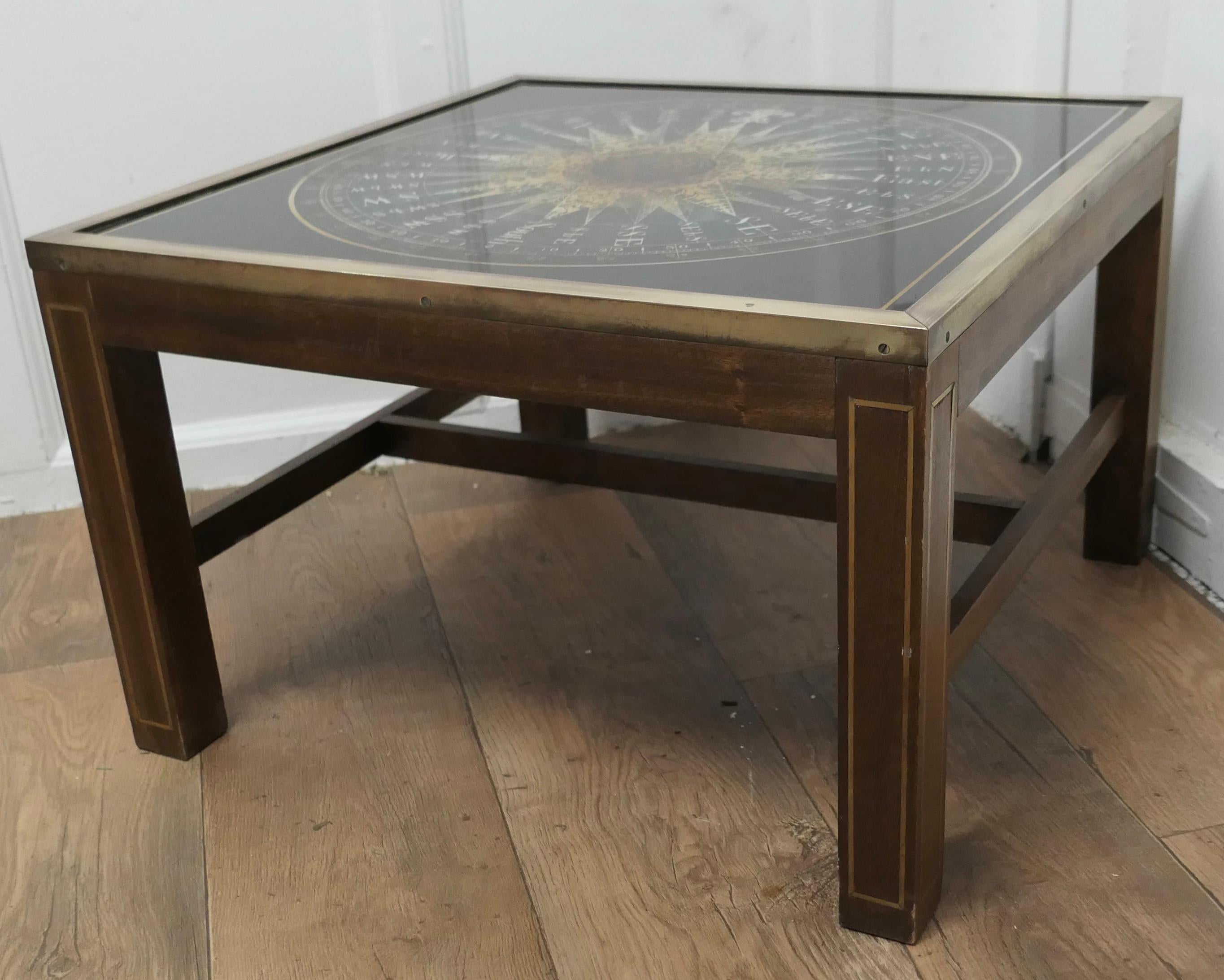 Glass Midcentury Maison Jansen Campaign Style Coffee Table    For Sale