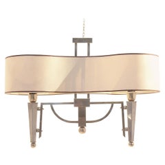 Midcentury Maison Jansen Flush Mount Bicolored Brass Ceiling Chandelier