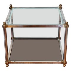 Midcentury Maison Jansen Style Brass and Chrome Square Glass Coffee Table