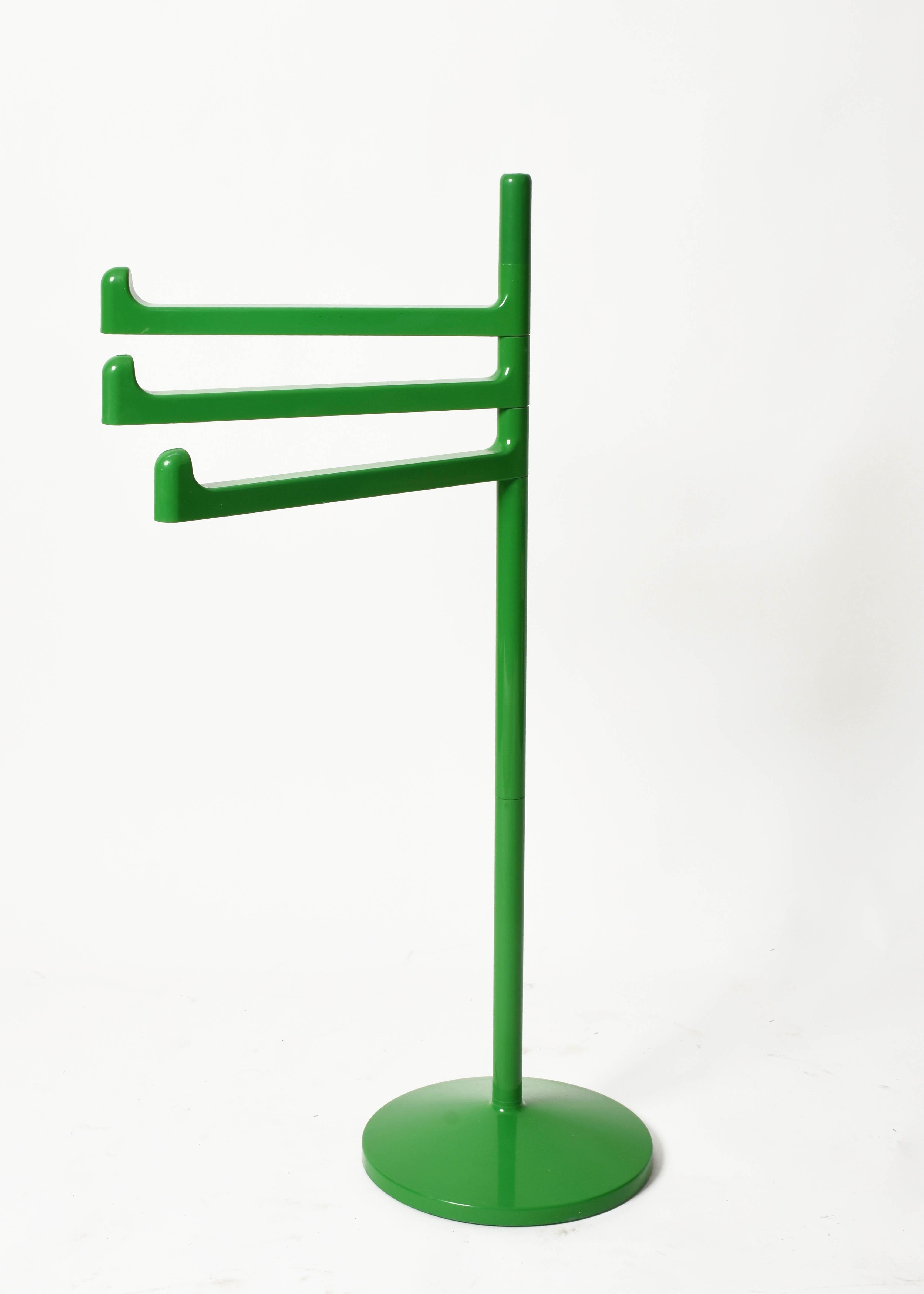 Mid-Century Modern Midcentury Makio Hasuike Green Steel Sculptural Italian Towel Rack, Gedy 1970s