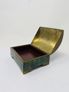 Midcentury Malachite Azurite and Brass Decorative Trinket Box