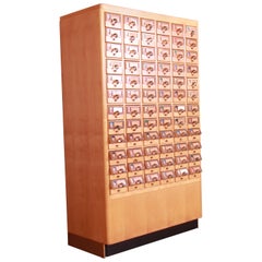 Midcentury Maple 72-Drawer Library Card Catalog Cabinet, circa 1940s