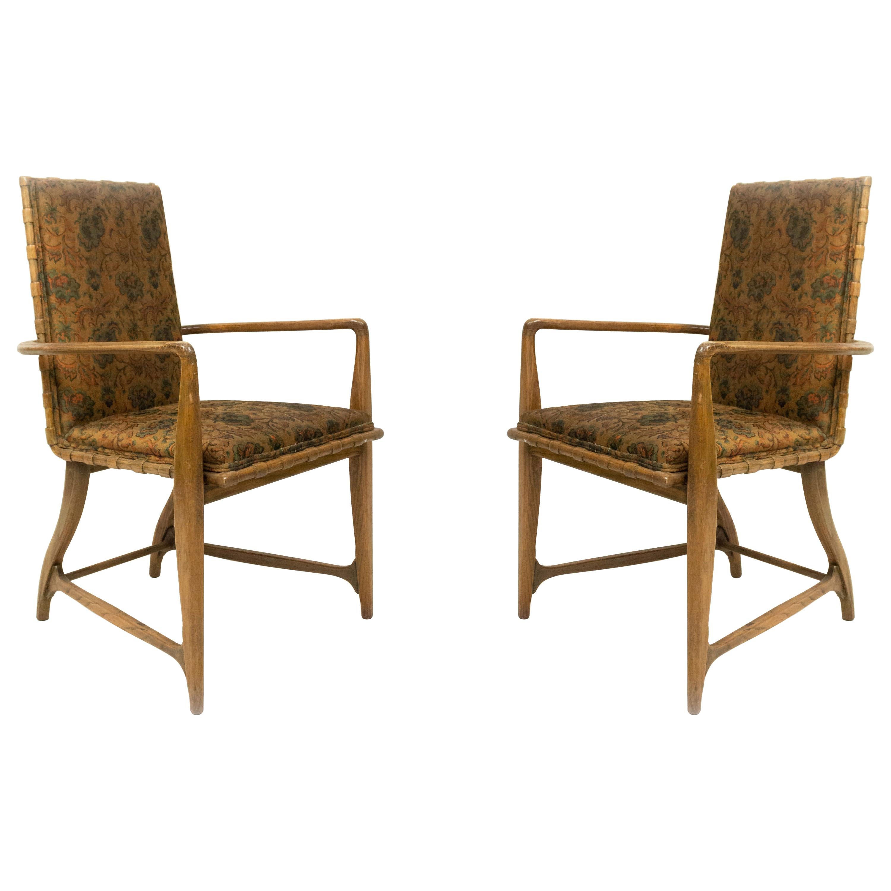 Mid-Century Maple and Floral Upholstered Studio Armchairs For Sale