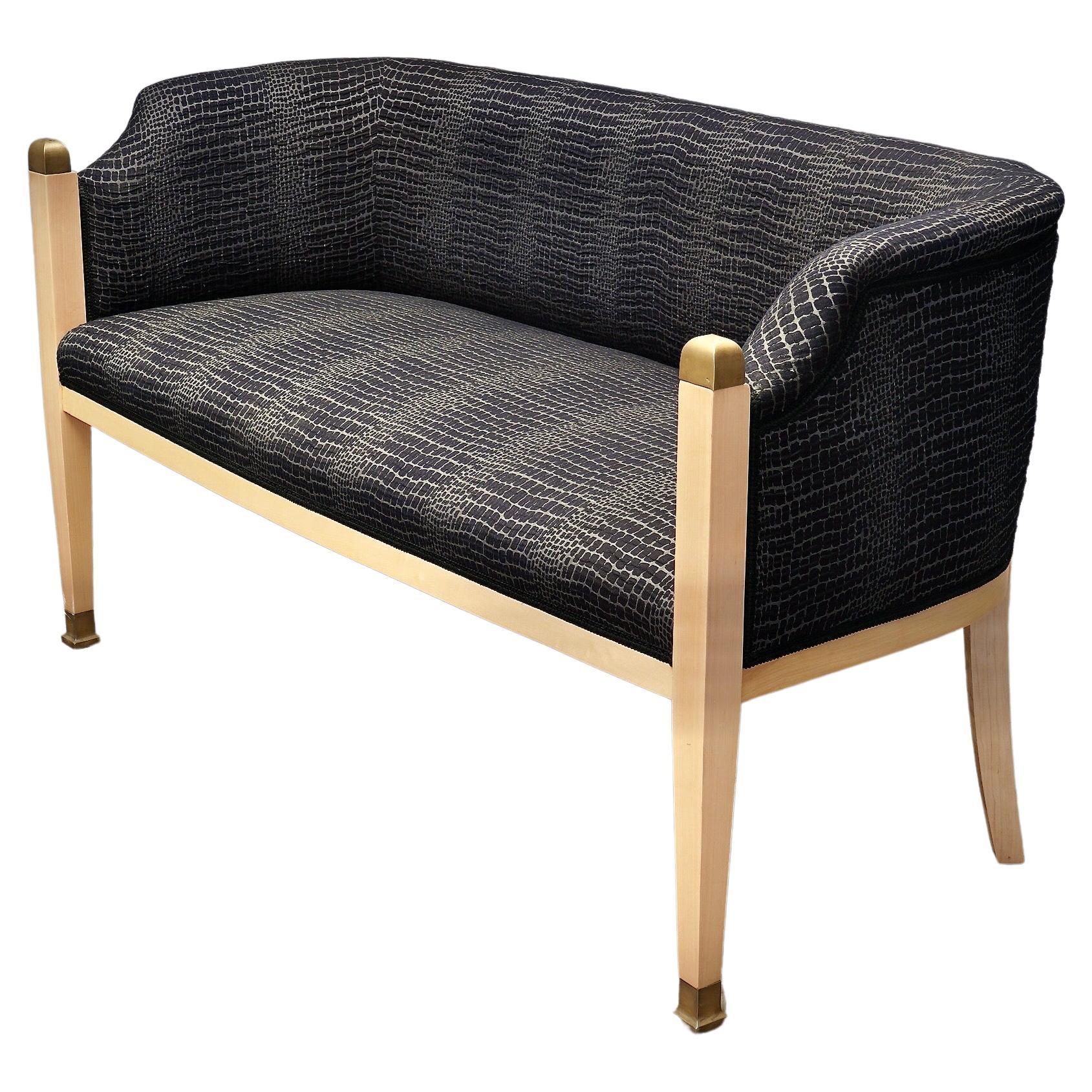 Midcentury Maple Brass and Fabric Austrian Canape Sofa, 1940