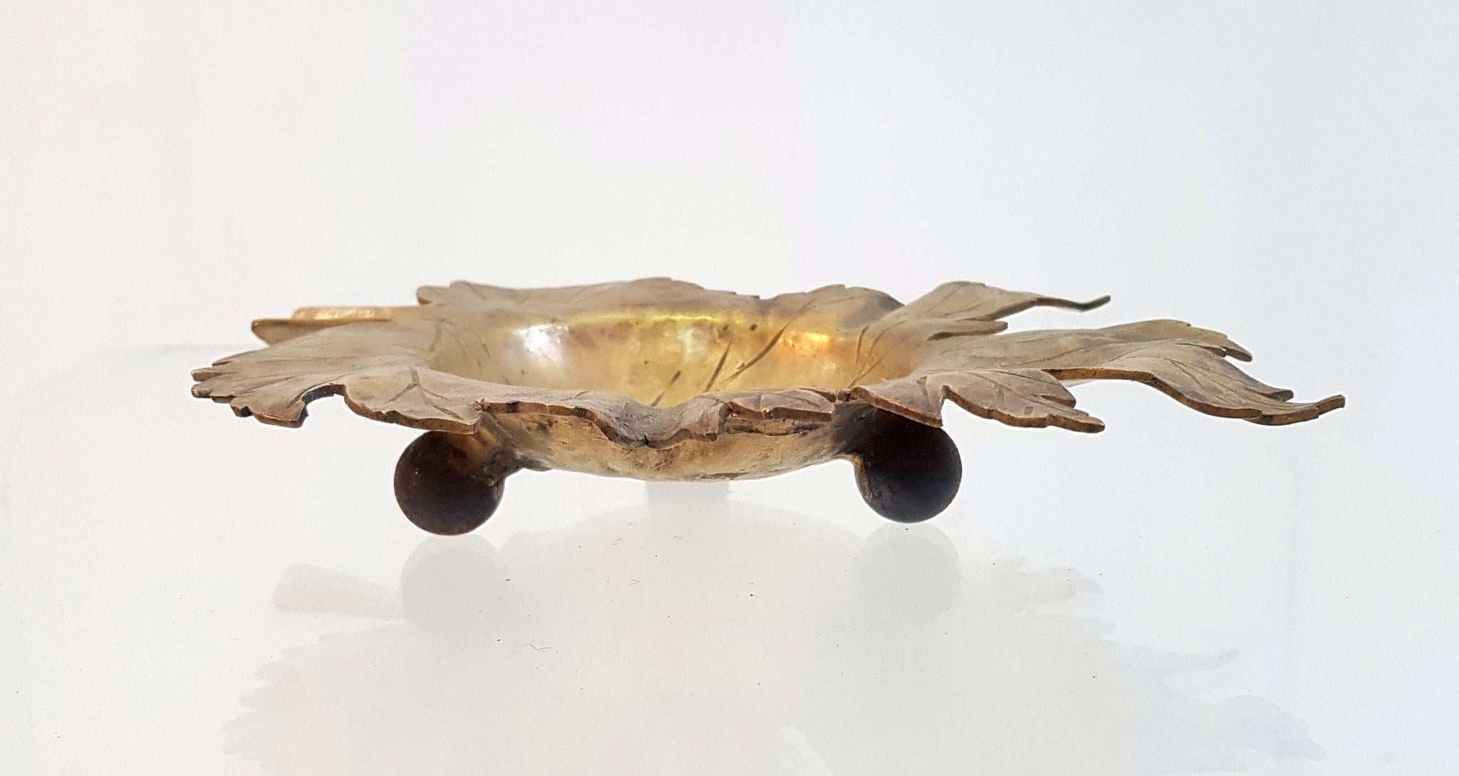 Mid-Century Modern Midcentury Handmade Maple Bronze Leaf Ashtray Italy