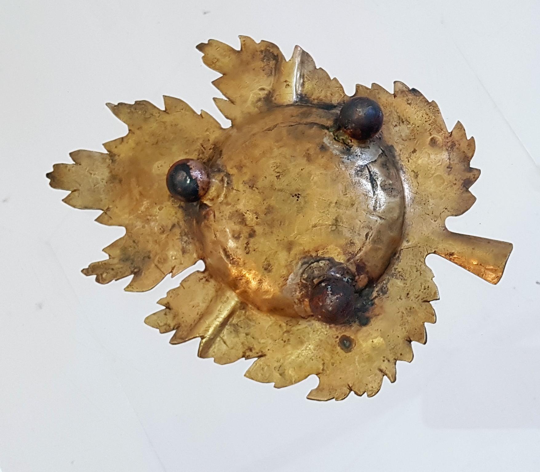 Cast Midcentury Handmade Maple Bronze Leaf Ashtray Italy