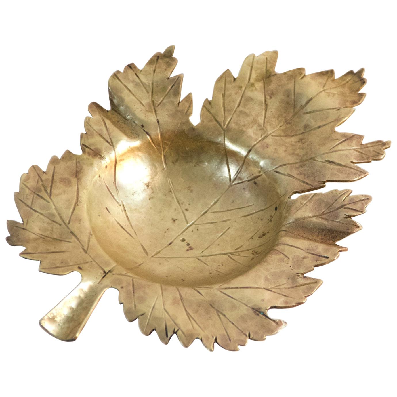 Midcentury Handmade Maple Bronze Leaf Ashtray Italy