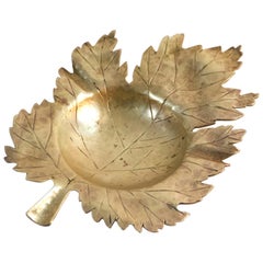 Midcentury Handmade Maple Bronze Leaf Ashtray Italy