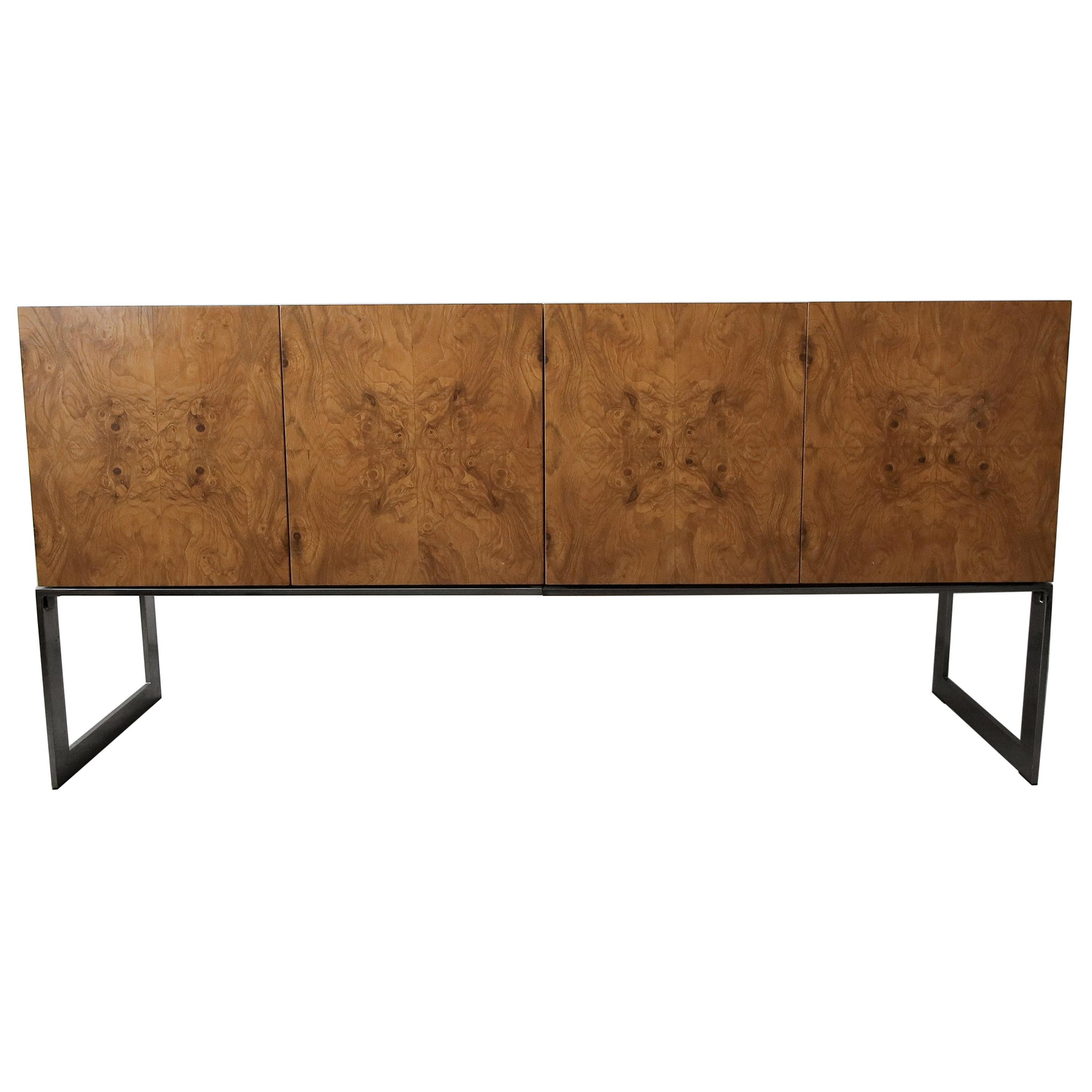 Midcentury Maple Burl and Chrome Credenza by Milo Baughman