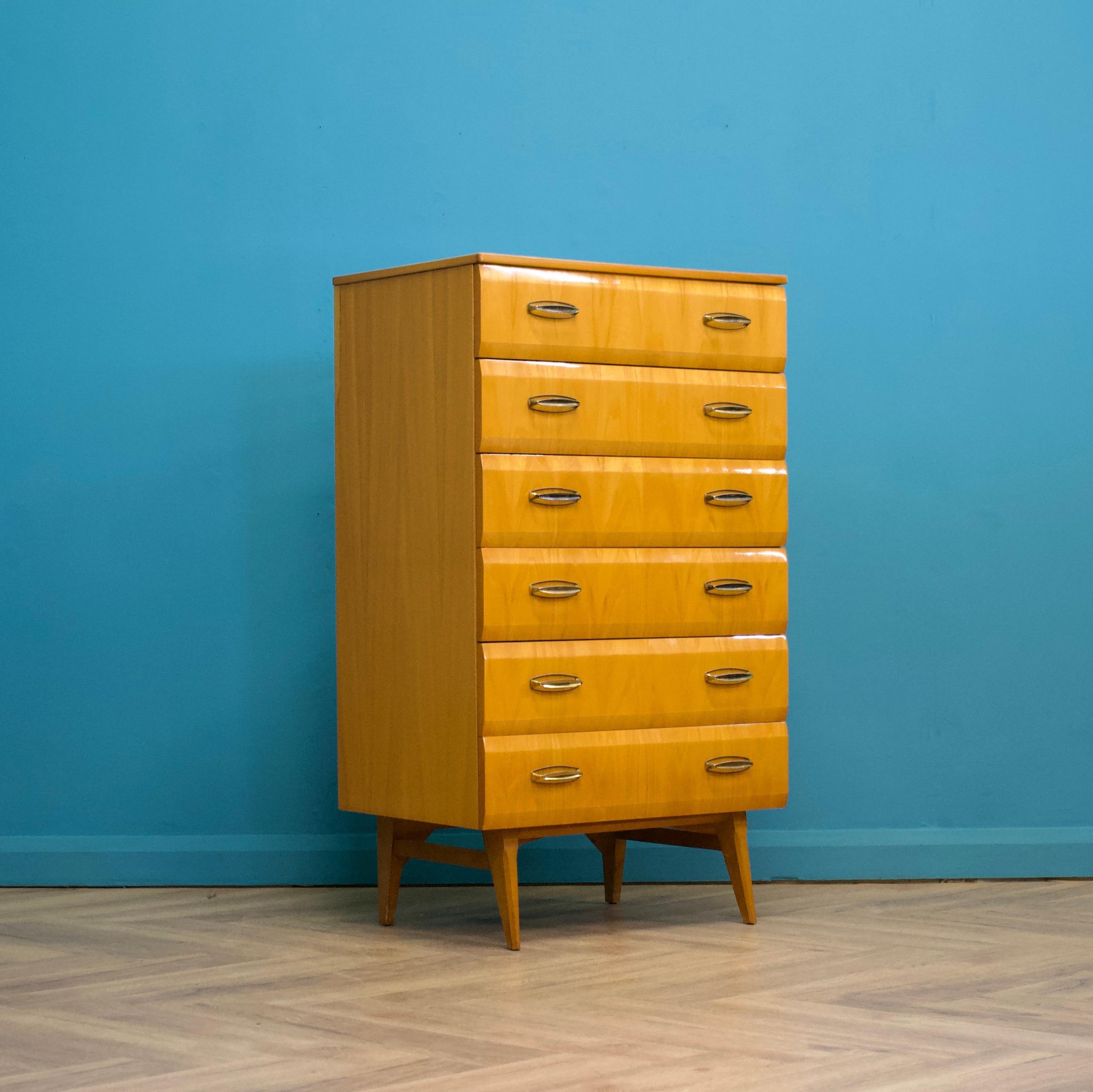 Mid-Century Modern Midcentury, Maple Tallboy Chest of Drawers by Meredew, 1960s For Sale