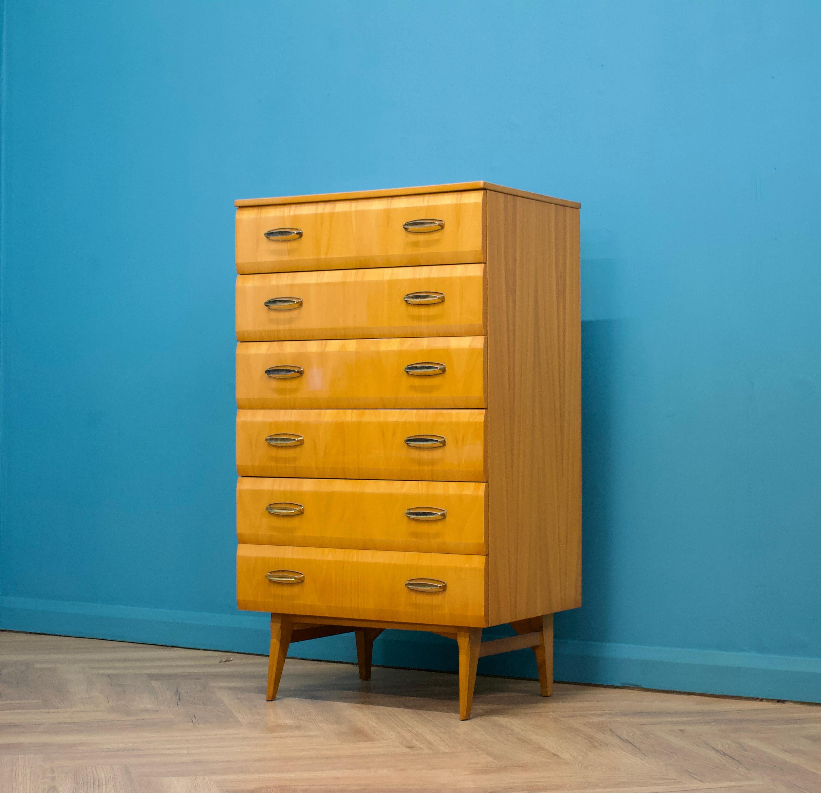 British Midcentury, Maple Tallboy Chest of Drawers by Meredew, 1960s For Sale