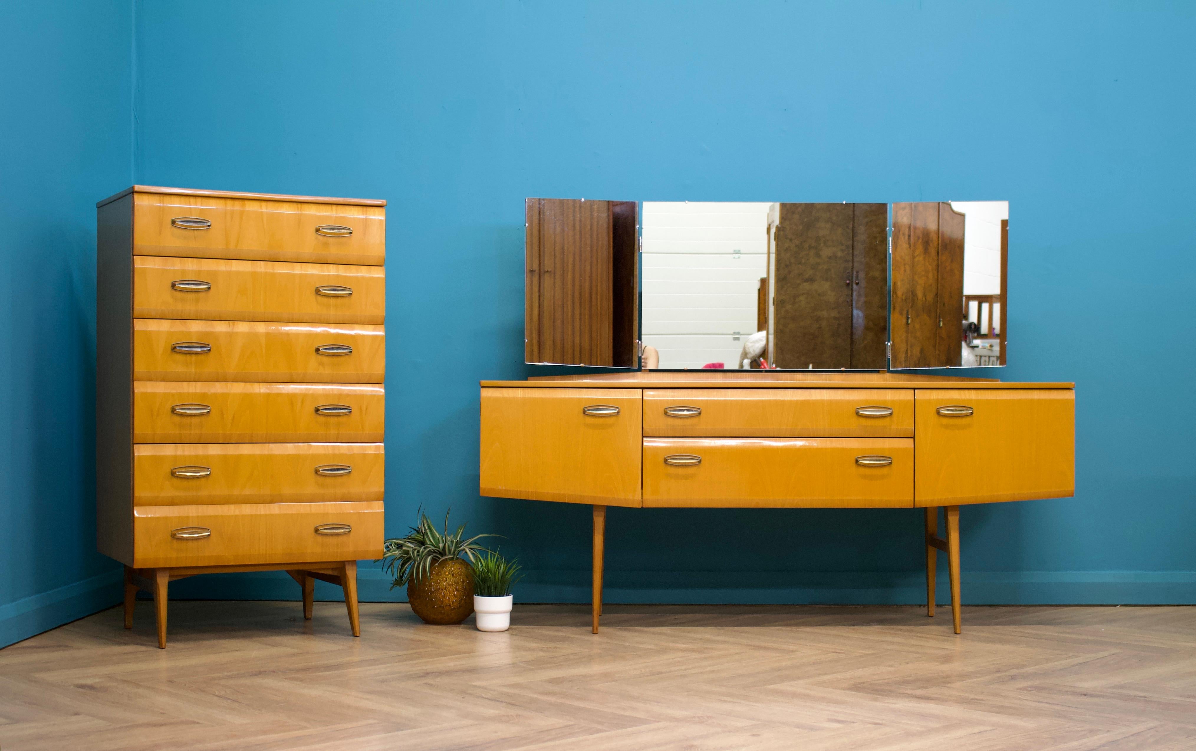 Oak Midcentury, Maple Tallboy Chest of Drawers by Meredew, 1960s For Sale