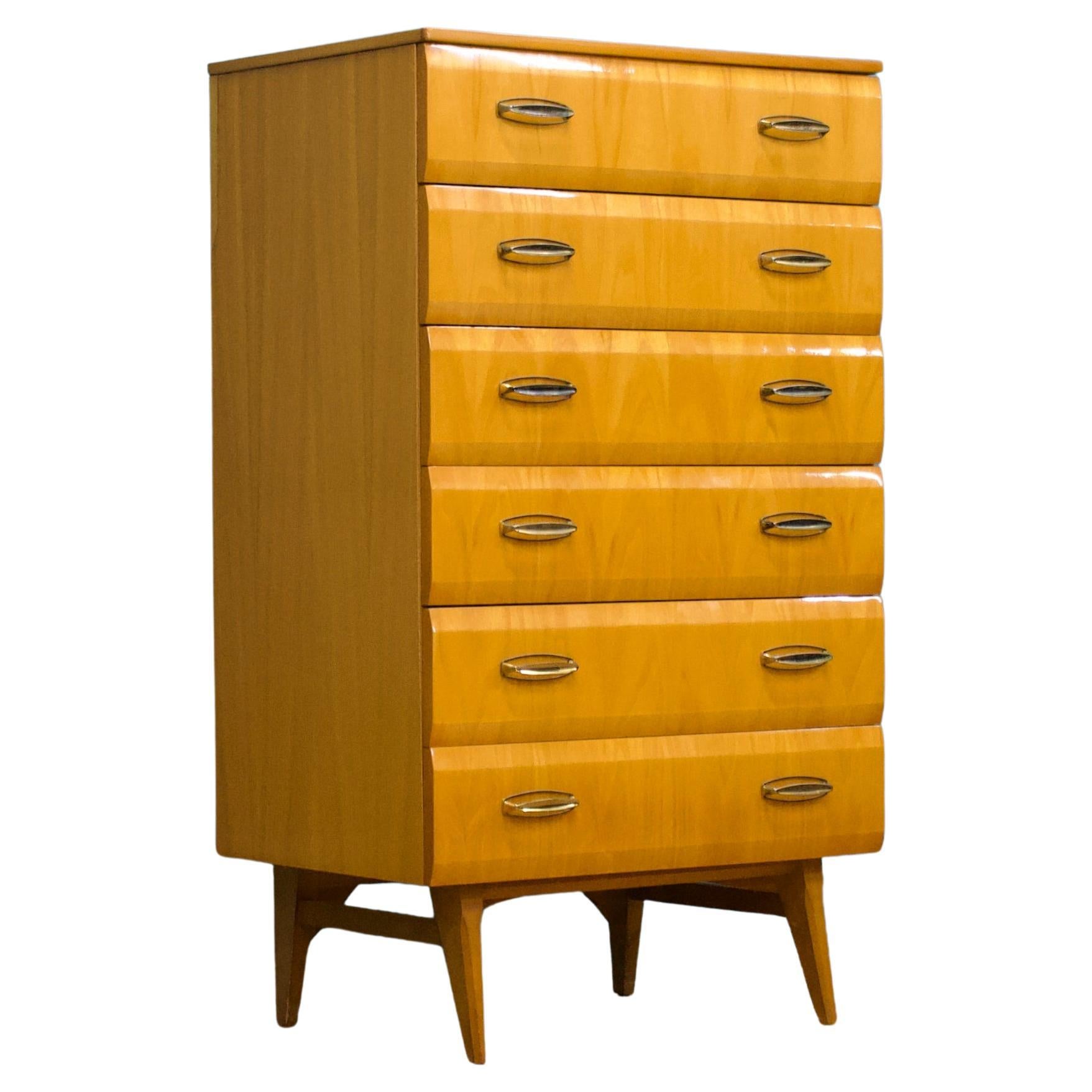 Midcentury, Maple Tallboy Chest of Drawers by Meredew, 1960s For Sale