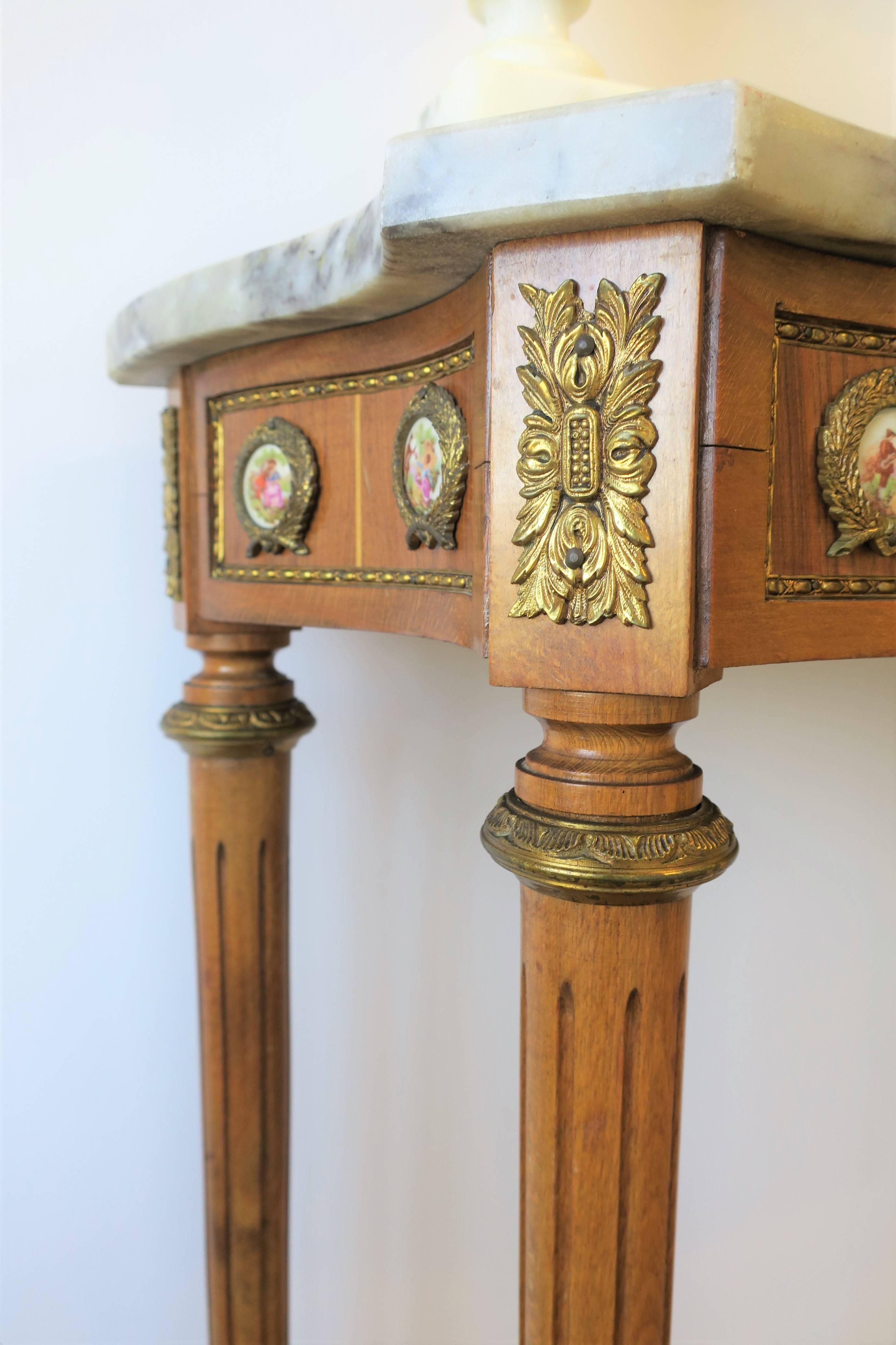 Marble Wood and Brass Console or Foyer Table For Sale 10