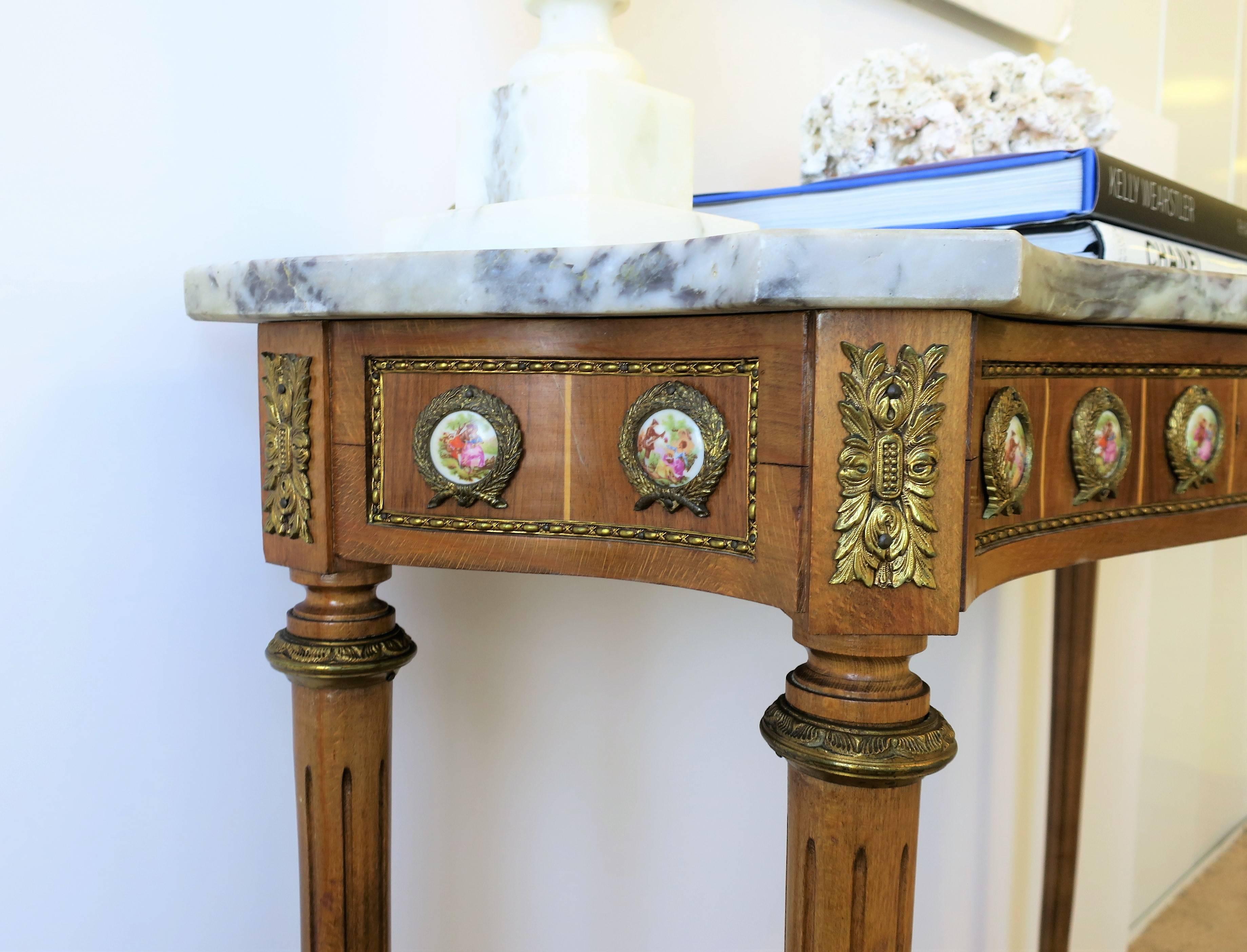 Marble Wood and Brass Console or Foyer Table For Sale 9