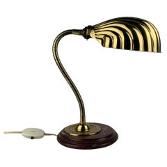 Midcentury marble and brass gooseneck clam shell desk lamp