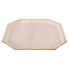Midcentury Marble Effect Lucite and Brass Octagonal Serving Tray, Italy, 1980s