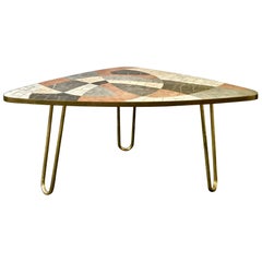 Midcentury Marble Mosaic Table with Brass Details Attributed to Berthold Müller
