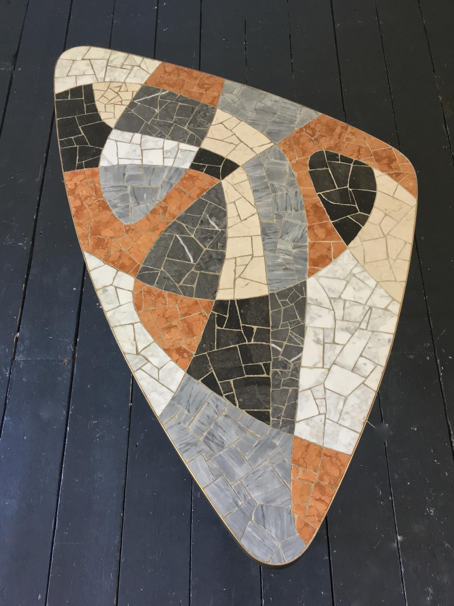 Midcentury Marble Mosaic Table with Brass Details Attributed to Berthold Müller In Good Condition In London, GB