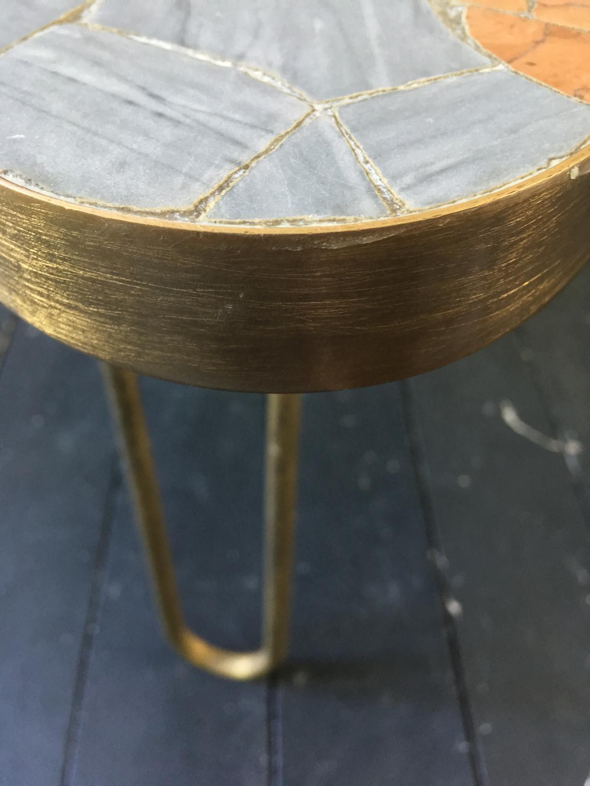 Midcentury Marble Mosaic Table with Brass Details Attributed to Berthold Müller 2