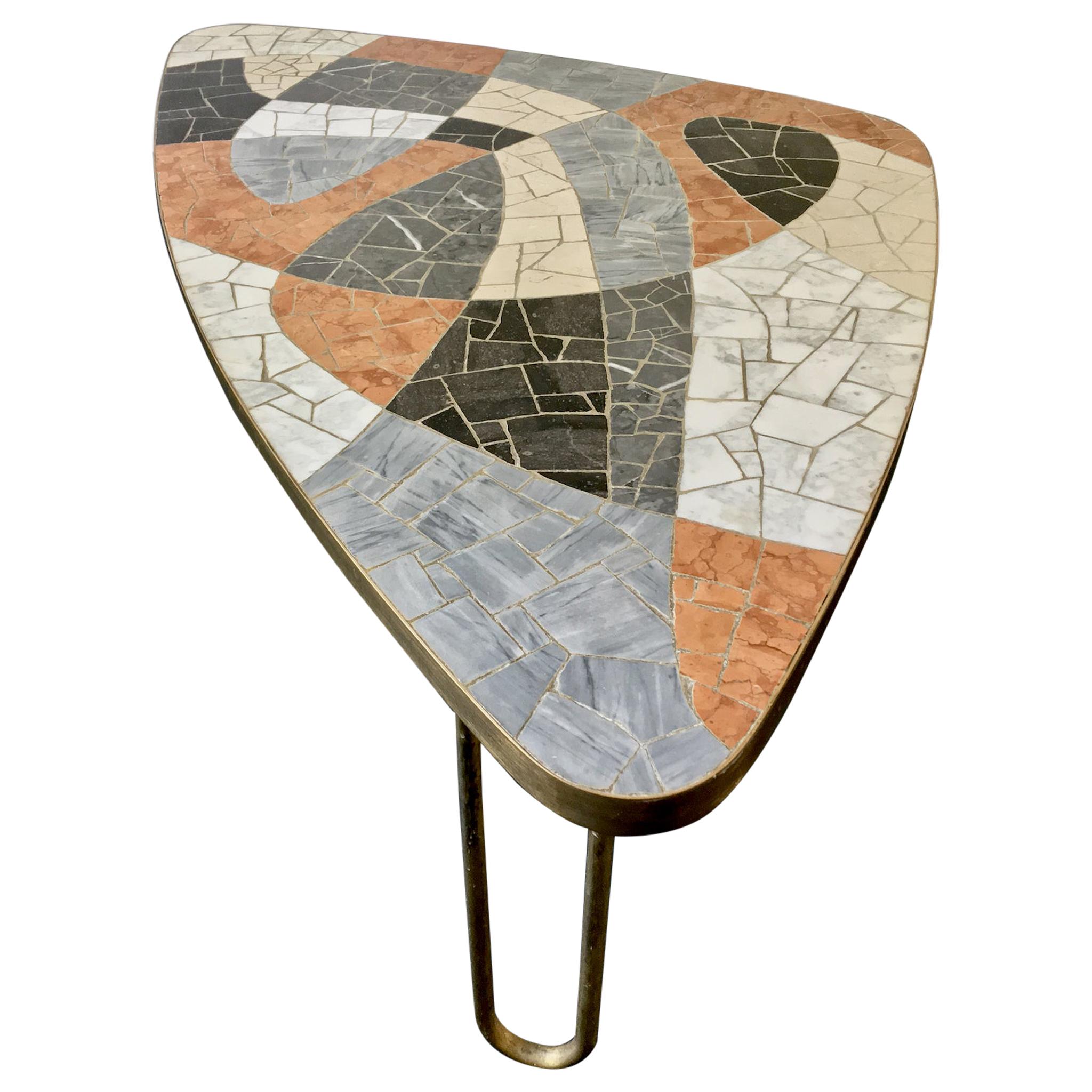 Midcentury Marble Mosaic Table with Brass Details Attributed to Berthold Müller