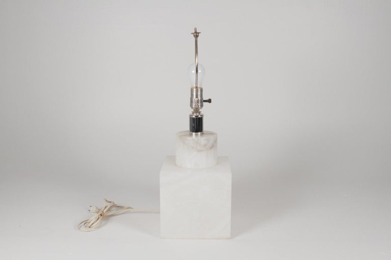 Midcentury Marble Table Lamp with CustomMade Shark Skin Shade For Sale