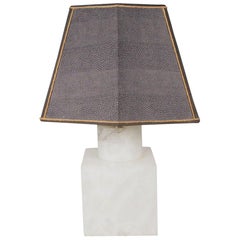 Midcentury Marble Table Lamp with Custom-Made Shark Skin Shade