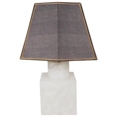 Midcentury Marble Table Lamp with Custom-Made Shark Skin Shade