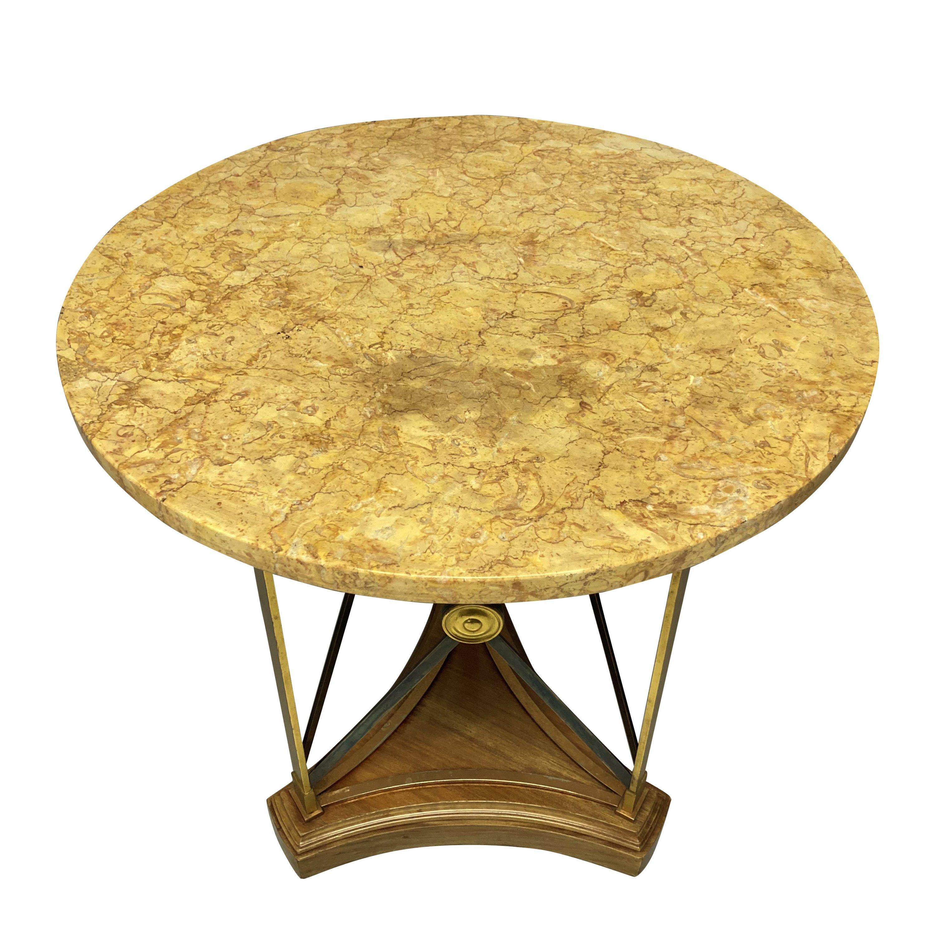Brass Midcentury Marble Top Gueridon Table For Sale