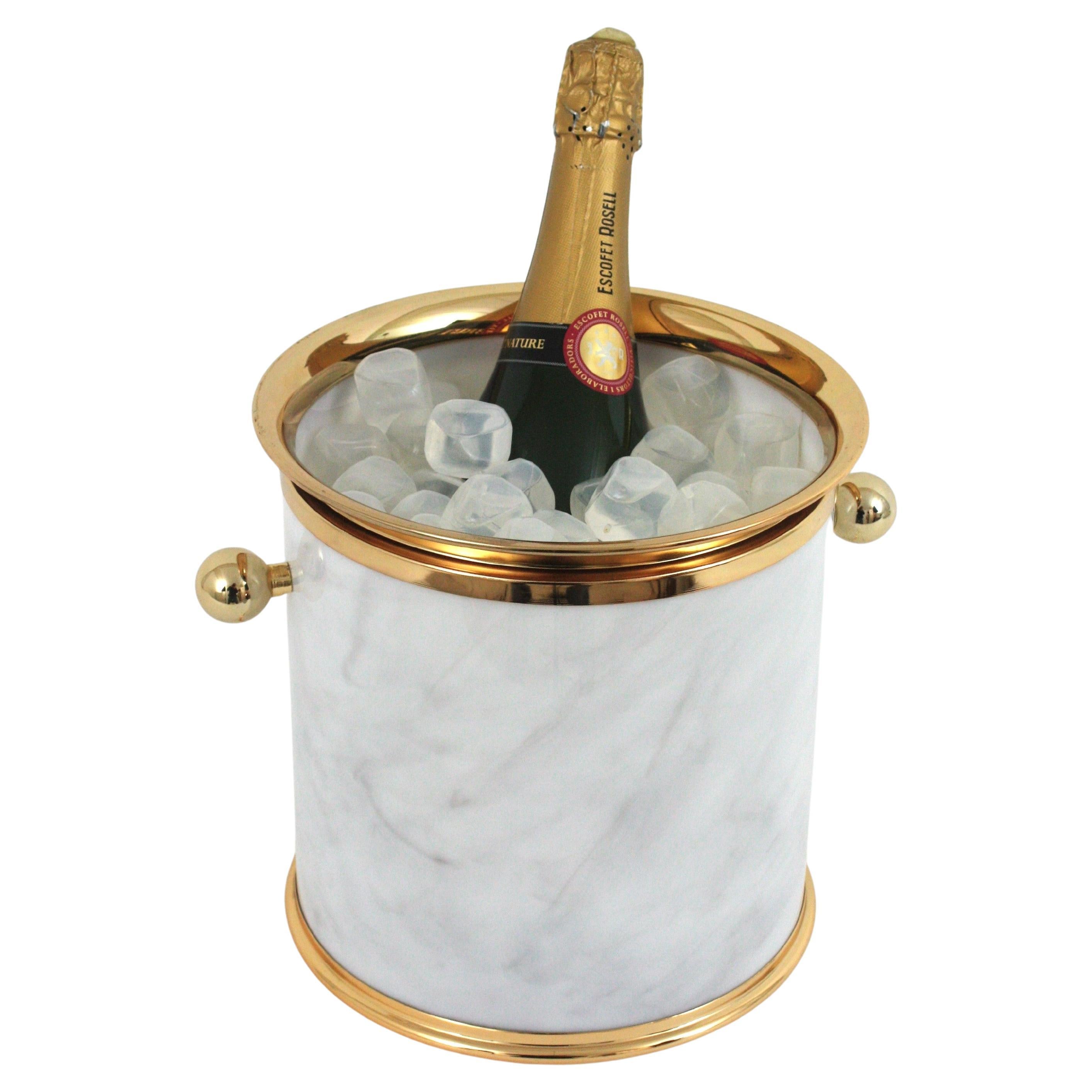 Cubitera / Enfriador de vino de lucita y latón jaspeado de mediados de siglo, Italia Años 60