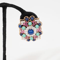 Mitte des Jahrhunderts Marianne Ostier Ohrringe aus Gold und Platin mit farbigen Steinen