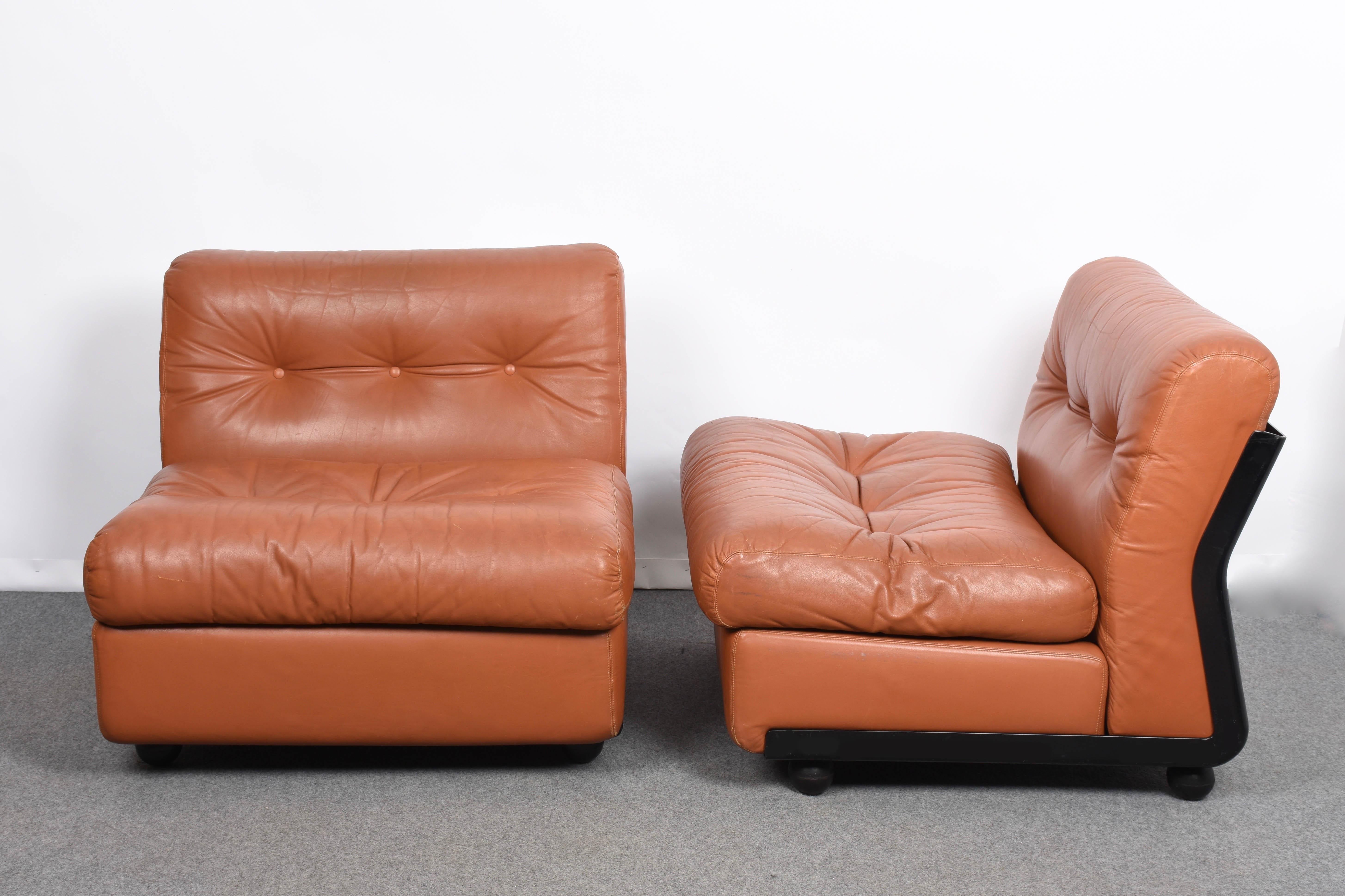 Amazing midcentury leather cognac-brown 