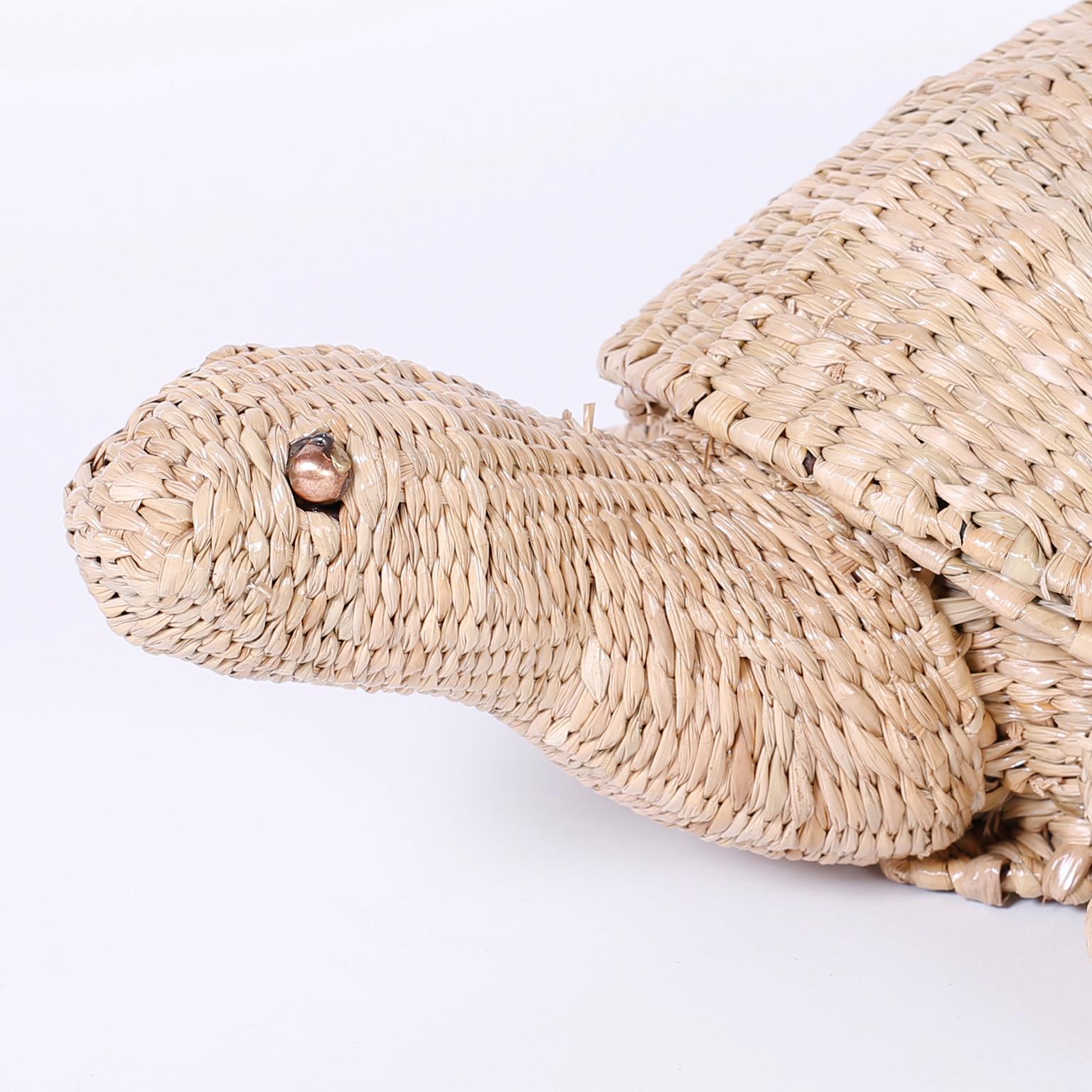 British Colonial Mario Torres Wicker Turtle