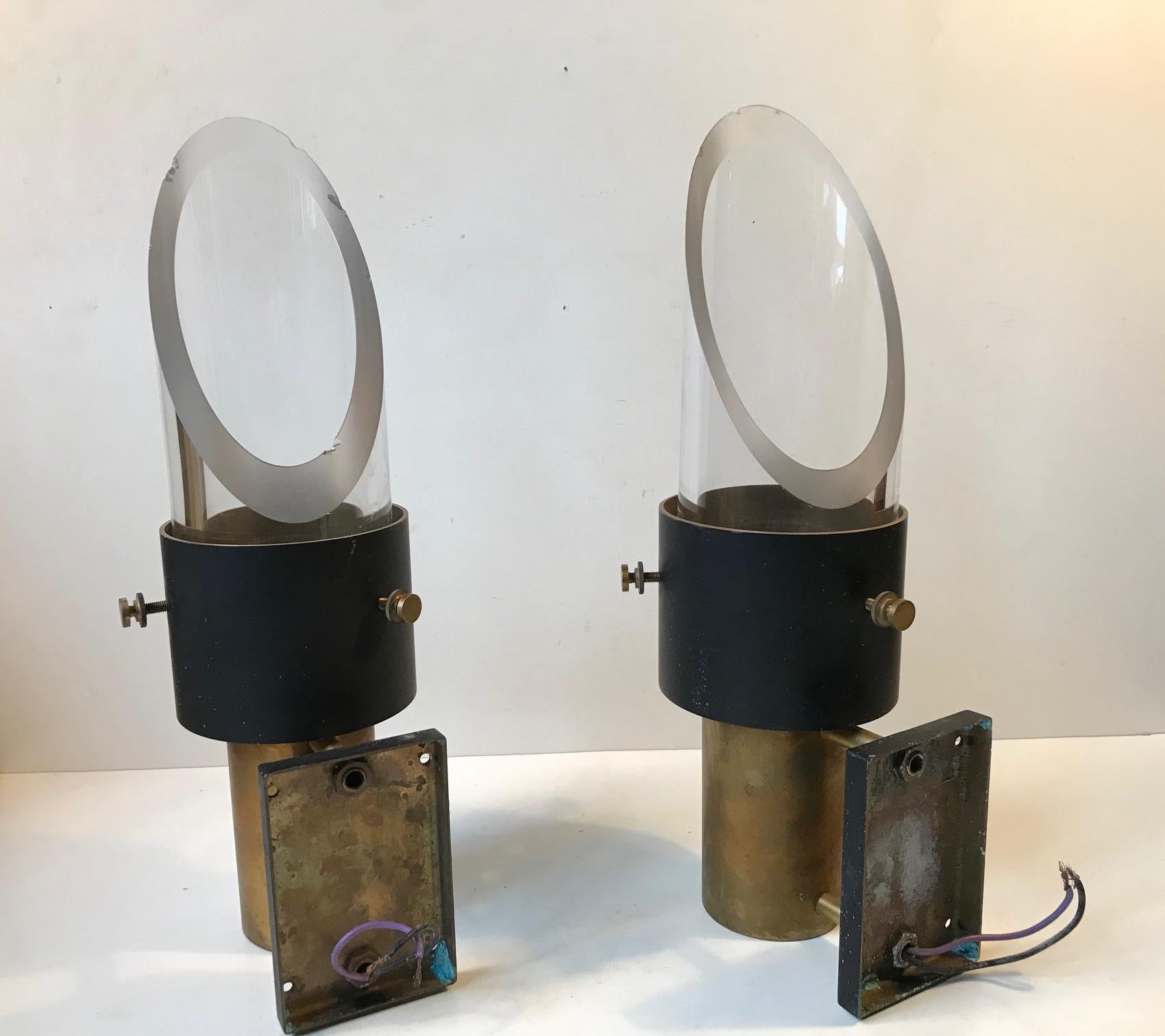 Mid-20th Century Midcentury Maritime Crystal and Brass Wall Sconces 'Saga' from Lyfa & Orrefors