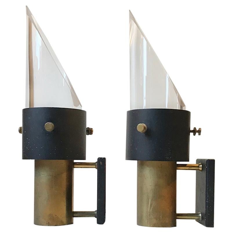 Midcentury Maritime Crystal and Brass Wall Sconces 'Saga' from Lyfa & Orrefors