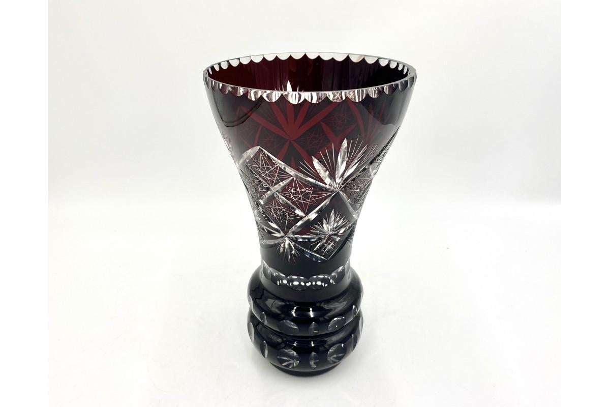 Mid-20th Century Mid Century Maroon Crystal Vase, Poland, 1960s For Sale