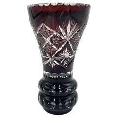Mid Century Maroon Crystal Vase, Poland, 1960s