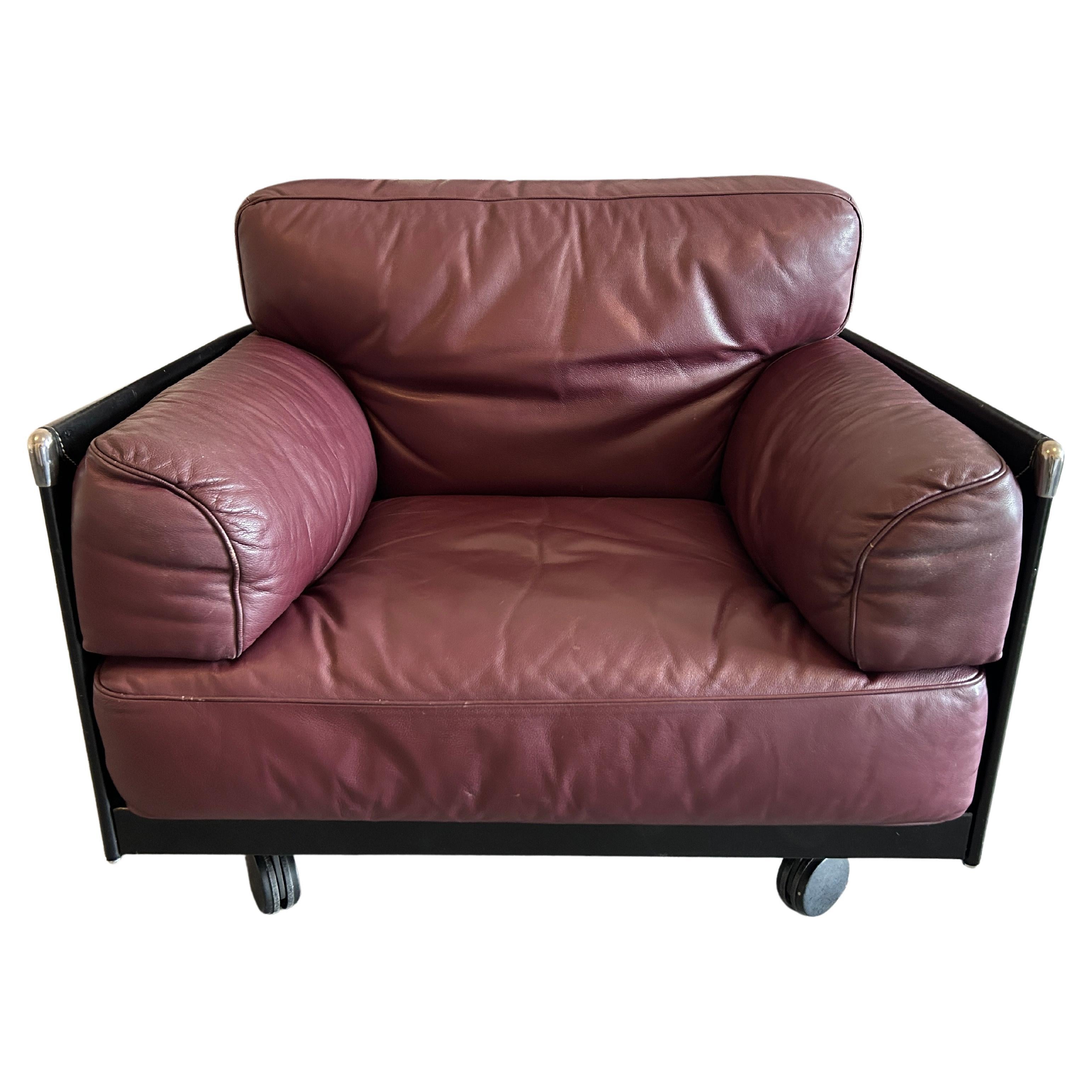 Midcentury Maroon Leather Lounge Chair by Tito Agnoli Poltrona Frau