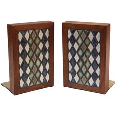 Midcentury Martz Ceramic and Walnut Bookends