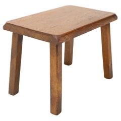 Midcentury  Massive Wooden  Stool, Czechoslovakia, 1970s