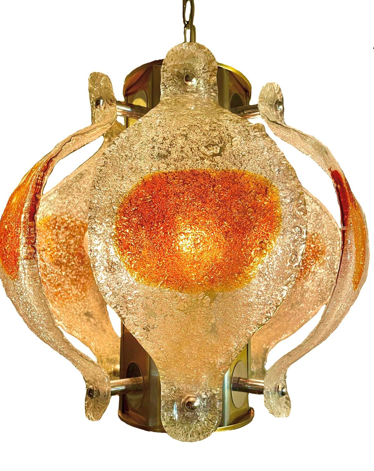 Vetro soffiato Lampadario di metà secolo in vetro di Mazzega Murano in vendita