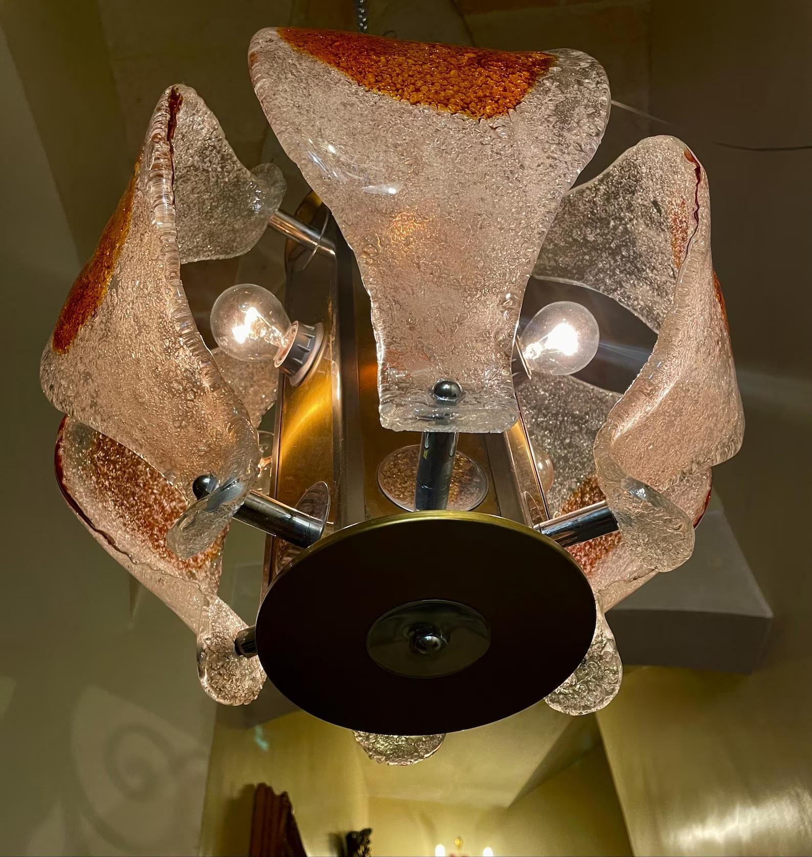 Lampadario di metà secolo in vetro di Mazzega Murano in vendita 1