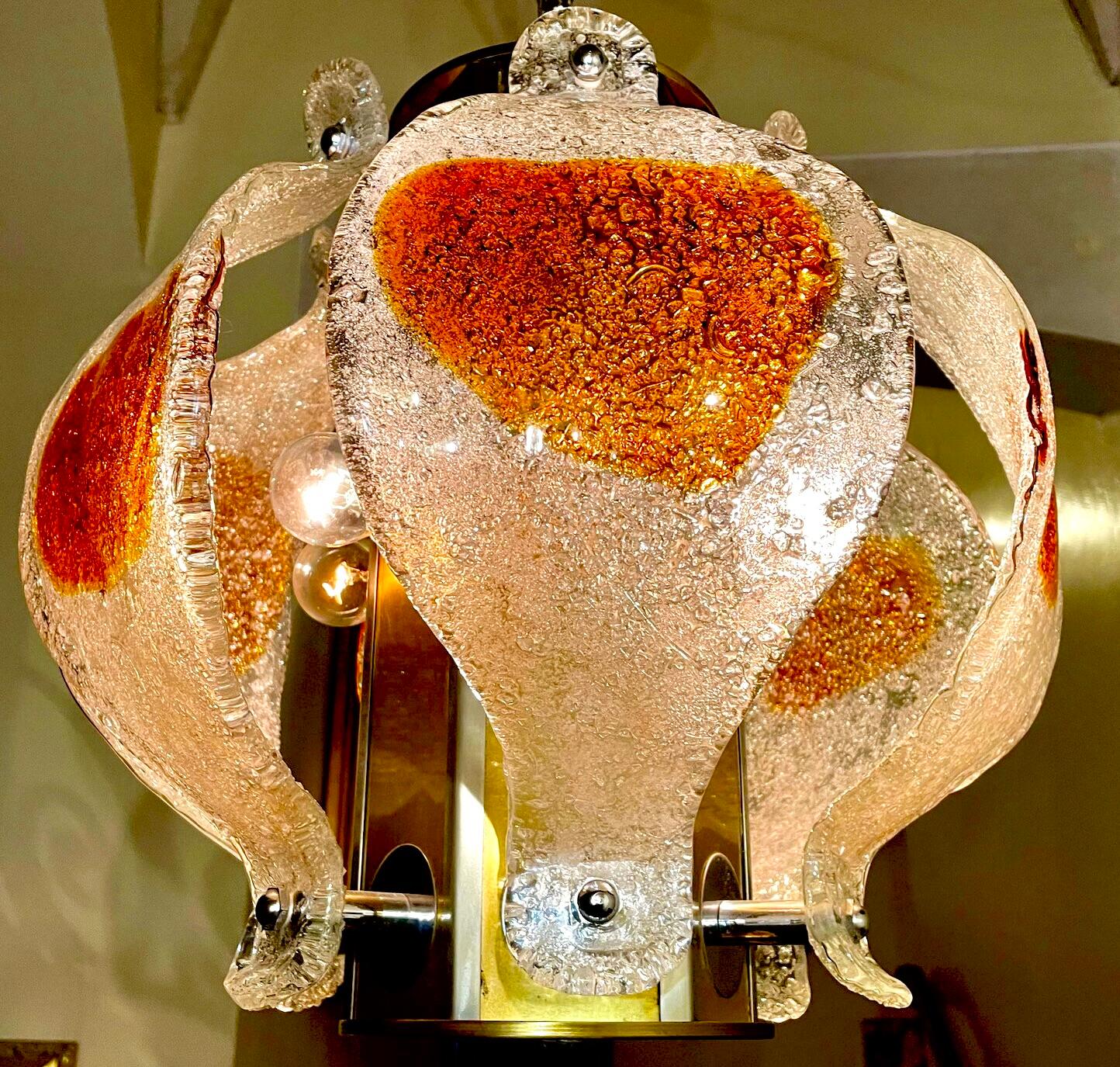 Lampadario di metà secolo in vetro di Mazzega Murano in vendita 2