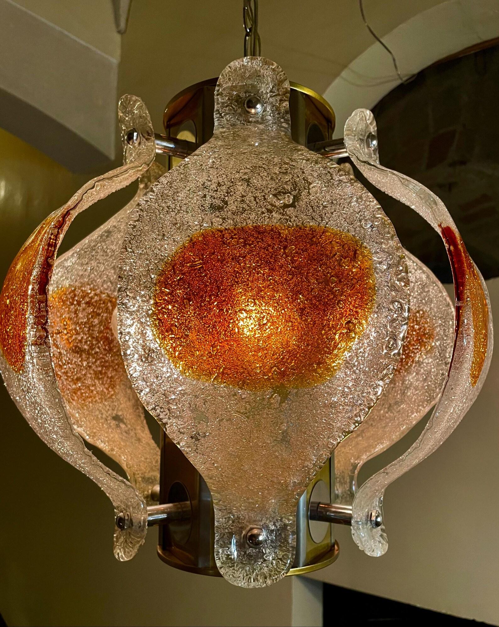 Lampadario di metà secolo in vetro di Mazzega Murano in vendita 3