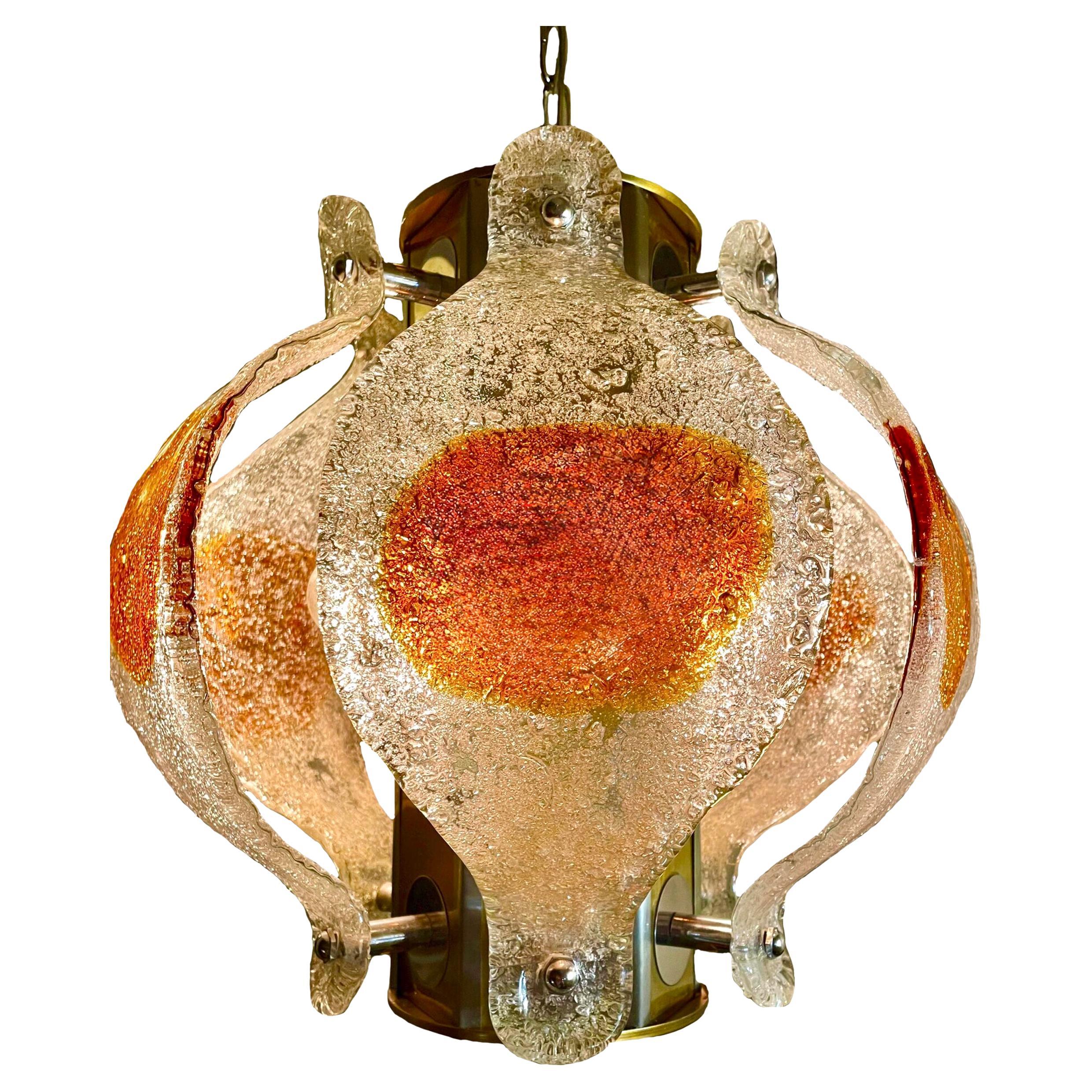 Lampadario di metà secolo in vetro di Mazzega Murano in vendita